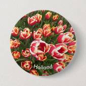 Button van Red and White Tulip Field Holland (Voorkant)