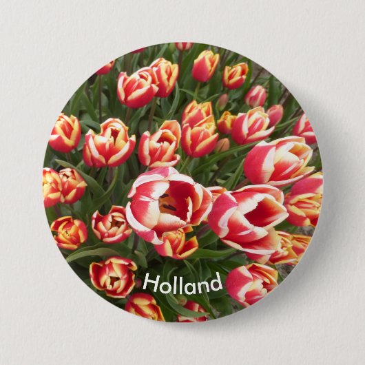 Button van Red and White Tulip Field Holland (Voorkant)