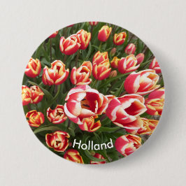Button van Red and White Tulip Field Holland