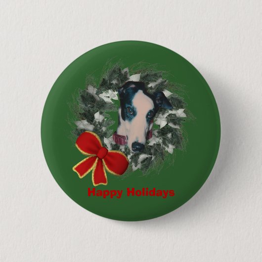 Button voor kerstmis Greyhound Wreath Bow Holiday  (Voorkant)