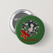 Button voor kerstmis Greyhound Wreath Bow Holiday  (Voorkant /achterkant)