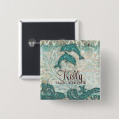 Button voor weddenschapsnaam Sparkle Dolphins Blau (Voorkant /achterkant)