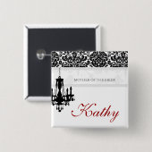 Button voor weddenschapsnamen Chandelier BW Damask (Voorkant /achterkant)