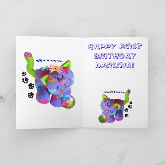 BUTTONNEN & BOGEN De Kittens 1e. Birthday Kaart (Binnen)