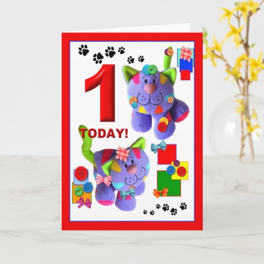 BUTTONNEN & BOGEN De Kittens 1e. Birthday Kaart (Gele Bloem)