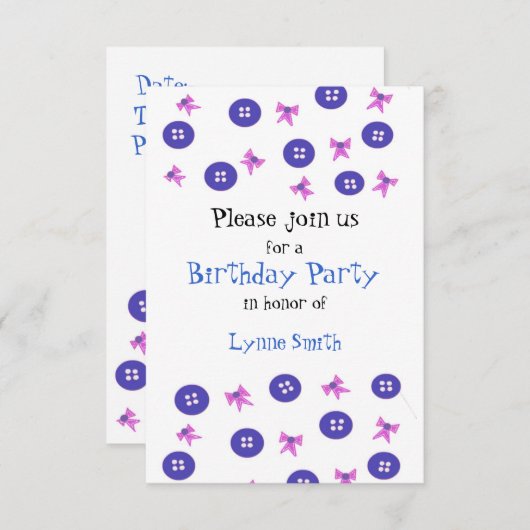 Buttonnen en Bows Birthday Uitnodiging (Voorkant / Achterkant)