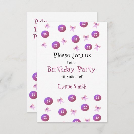 Buttonnen en Bows Birthday Uitnodiging (Voorkant / Achterkant)