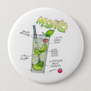 Buttonnen - MOJITO RECIPE COCKTAIL ART Ronde Button 4,0 Cm
