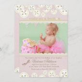 Buttonnen 'n Bows Fotouitnodiging Kaart (Voorkant / Achterkant)