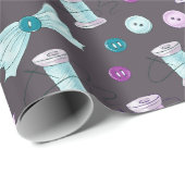 Buttonnen naaien Paars Blauwgroen zeemanspatroon Cadeaupapier (Rol Hoek)