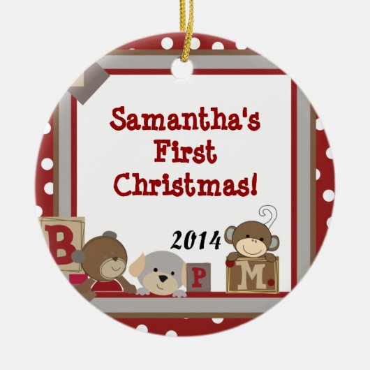 Buttonnen Teddy Bear Speelgoed Gepersonaliseerde n Keramisch Ornament (Voorkant)