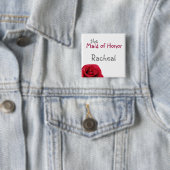 Buttonnen van de rode rozenweddenschap vierkante button 5,1 cm (In situ)
