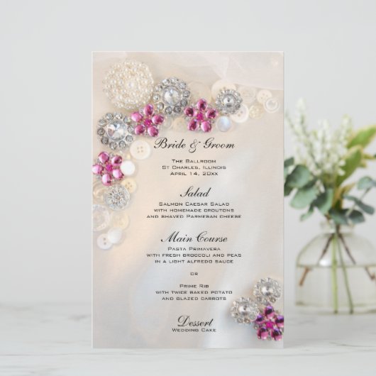 Buttonnen van Faux Pearl en Pink Diamond Wedding M (Staand voorkant)