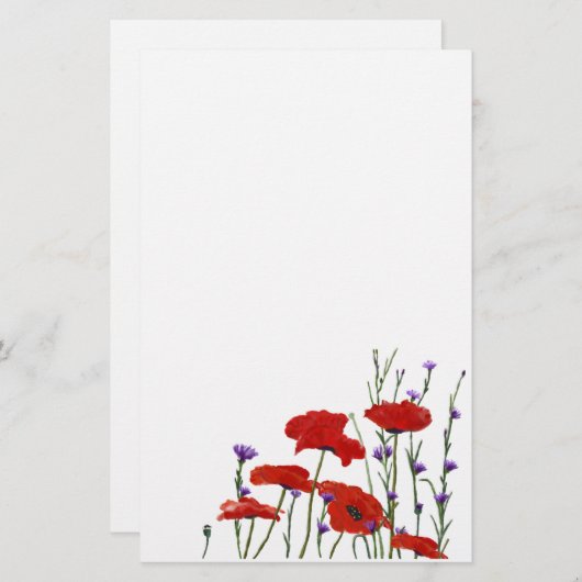 Buttonnen van papavers en bachelor briefpapier (Voorkant / Achterkant)