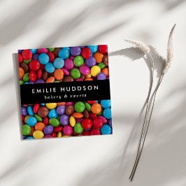 Buttonnen van snoep, zoet, keukenkrabber, banketba vierkante visitekaartje