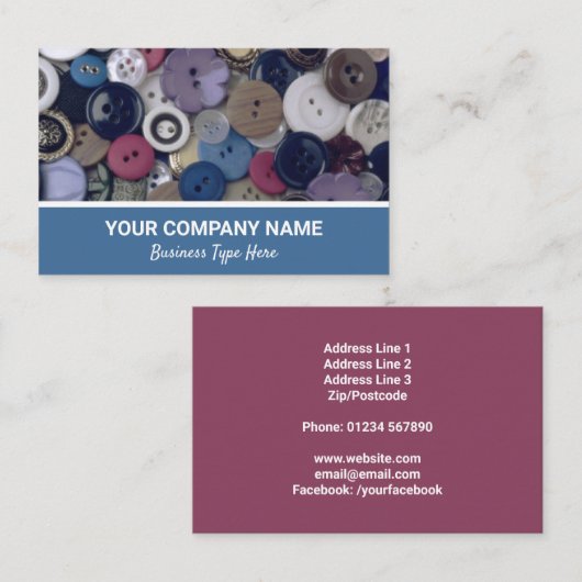 Buttonnen Visitekaartje naaigartels (Voorkant / Achterkant)