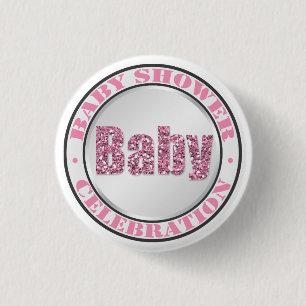 Buttonnen voor de roze Baby shower Glitter Celebra Ronde Button 3,2 Cm