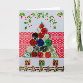 Buttonnen wenskaart kerstboom feestdagen kaart