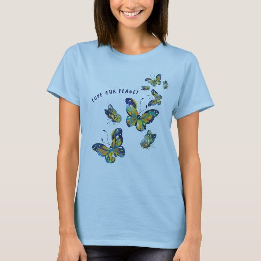 BUTTTERFLY LOVE OUR PLANET T-SHIRT - BLAUW (Voorkant)