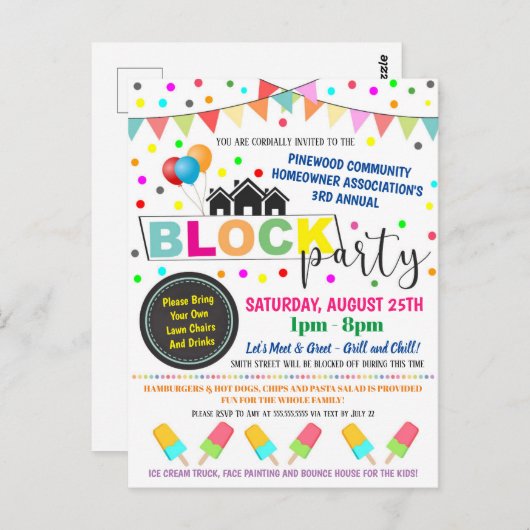 Buurblokpartij Uitnodigen Briefkaart (Voorkant / Achterkant)