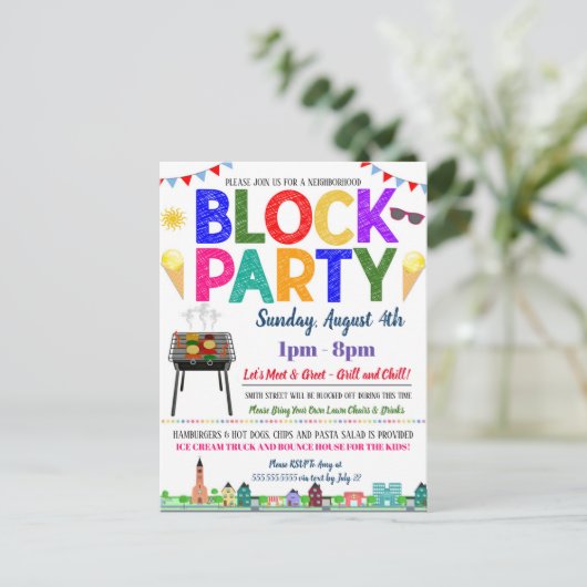 Buurblokpartij Uitnodigen Briefkaart (Staand voorkant)