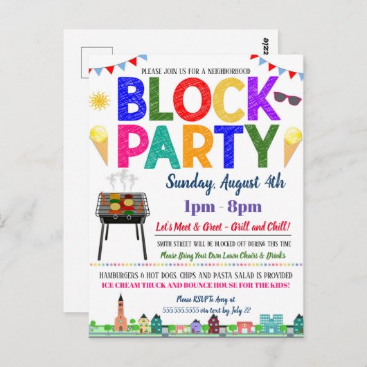 Buurblokpartij Uitnodigen Briefkaart (Voorkant / Achterkant)