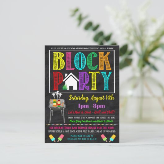 Buurblokpartij Uitnodigen Briefkaart (Staand voorkant)