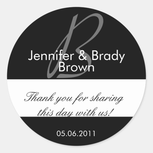 Buurdenbride en Groom Monogram B Favor Sticker (Voorkant)