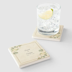 Buurdenbruid en Groom Elegant Roos Floral Ecru Stenen Onderzetter