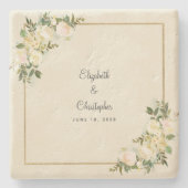 Buurdenbruid en Groom Elegant Roos Floral Ecru Stenen Onderzetter (Voorkant)