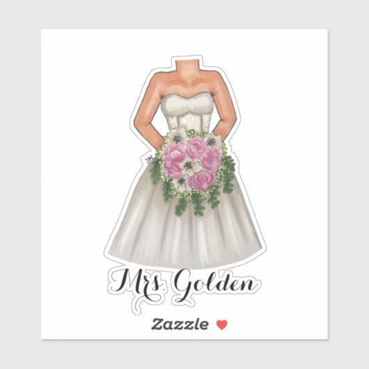Buurdenbruid met roze Bouquet van Bloemen Sticker (Vel)