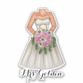 Buurdenbruid met roze Bouquet van Bloemen Sticker (Voorkant)