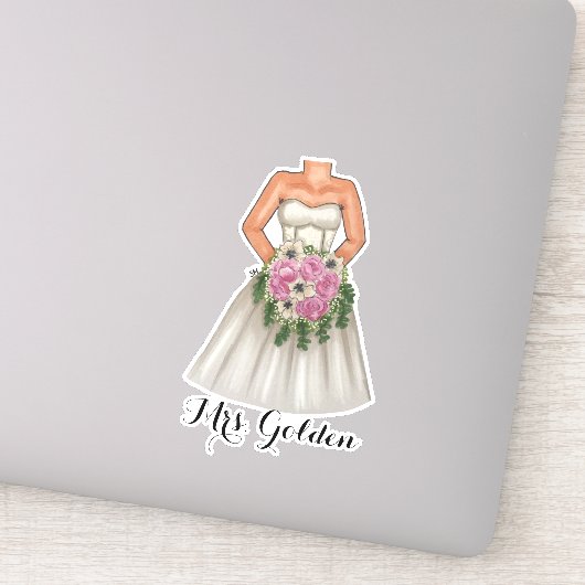 Buurdenbruid met roze Bouquet van Bloemen Sticker (Detail)