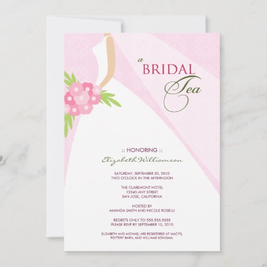 Buurdress Bridal Tea Invitation (roze) Kaart (Voorkant)