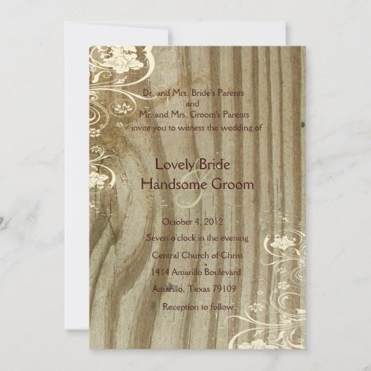 Buurhout Shabby Lace Gold Tint Wedding Invite Kaart (Voorkant)