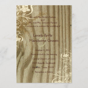 Buurhout Shabby Lace Gold Tint Wedding Invite Kaart