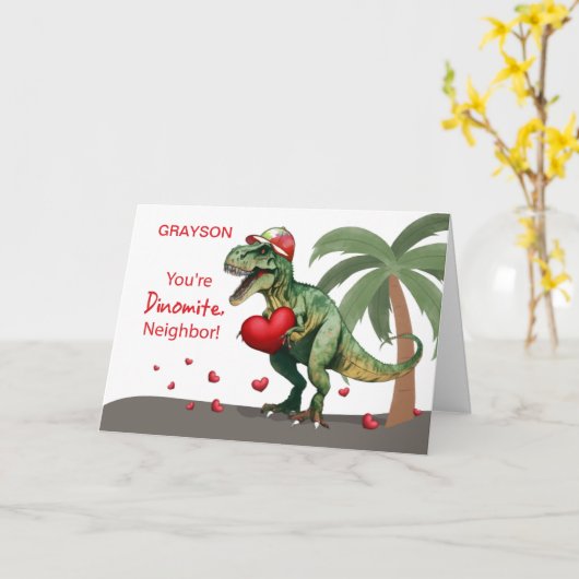Buurman Aangepaste Naam Valentijn Dinosaurus Kaart (Gele Bloem)