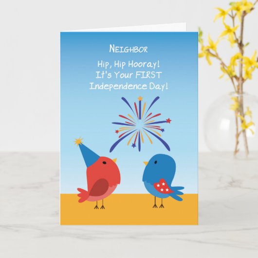 Buurman Eerste 4 juli Schattige Vogels Vuurwerk Kaart (Gele Bloem)