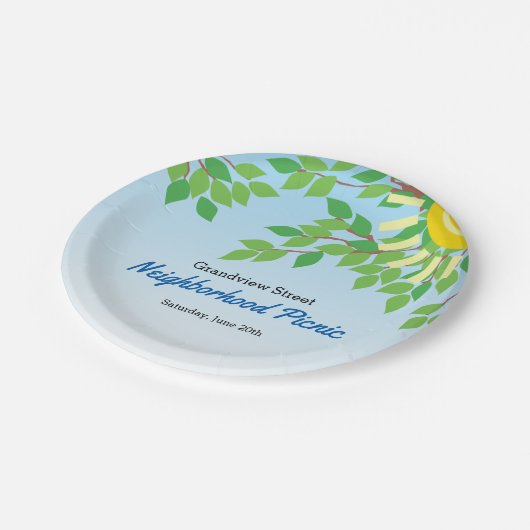 Buurt Picknick Groene Bladeren en Zon Papieren Bordje (Gekanteld)