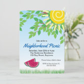 Buurt Picknick Invitati met Watermeloen & Zon Kaart (Staand voorkant)