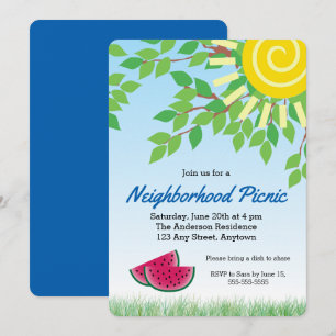 Buurt Picknick Invitati met Watermeloen & Zon Kaart