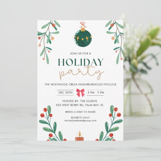 Buurt Vakantie Kerstfeest Uitnodiging (Staand voorkant)