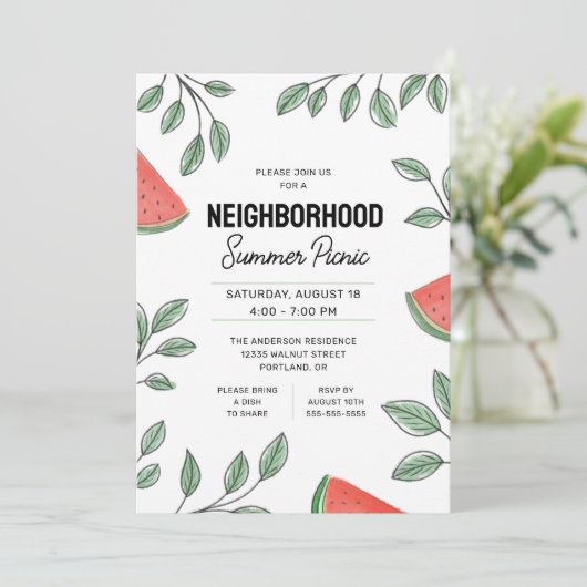 Buurt Zomer Picknick Watermeloen Kaart (Staand voorkant)