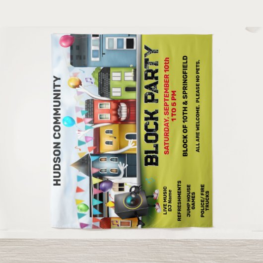 Buurtfeest Banner Achtergrond Wandkleed (Voorkant)