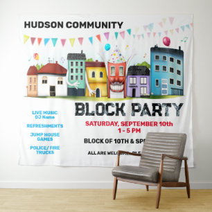 Buurtfeest Banner Achtergrond Wandkleed
