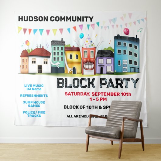 Buurtfeest Banner Achtergrond Wandkleed (In Situ (horizontaal))