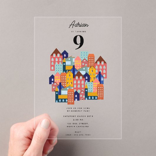 Buurtfeest Kinderverjaardag Acryl Uitnodigingen (Insitu (Draagbaar))