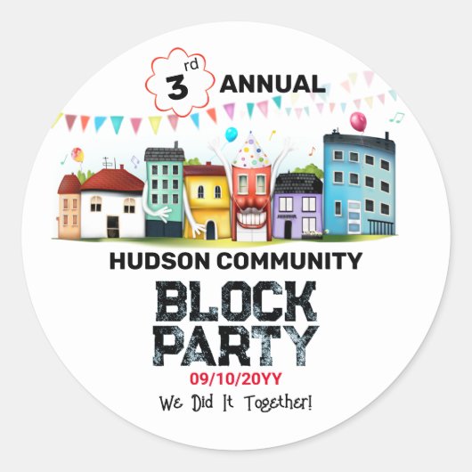 Buurtfeest Ronde Sticker (Voorkant)