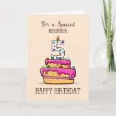 Buurtje 5th Birthday, 5 op roze roze Cake Kaart (Voorkant)