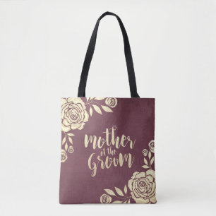 Buwmoeder van de Groom Burgundy Golden Rozen Tote Bag